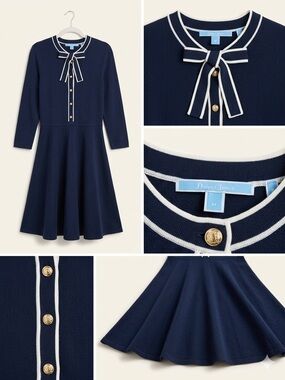 Draper James Navy Knit Dress with White Trim and Bow